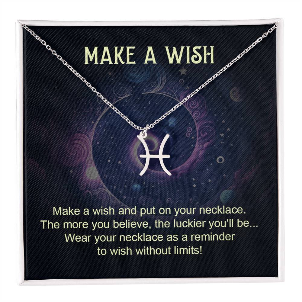 Make a Wish Pisces Zodiac Necklace Silver Tone Standard Box